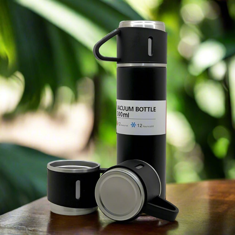 Stainless Steel Vacuum Flask Set With 3 Steel Cups Combo For Coffee Hot Drink And Cold Water Flask Ideal Gifting Travel Friendly Latest Flask Bottle. (500ml) - eazy cart store