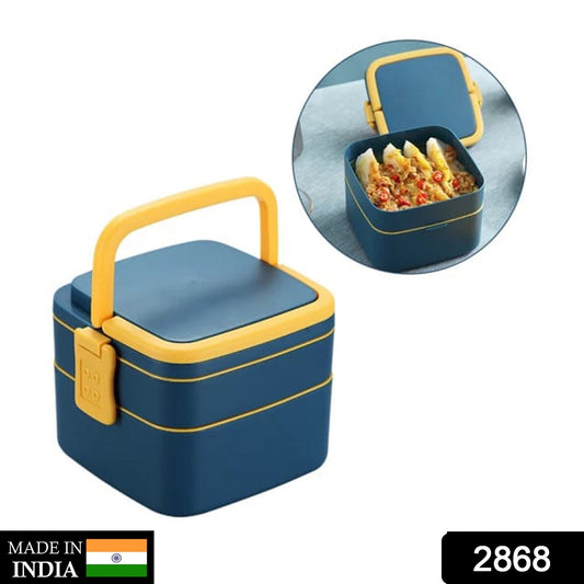 2868 Blue Double-layer Portable Lunch Box Stackable With Carrying Handle And Spoon Lunch Box - eazy cart store