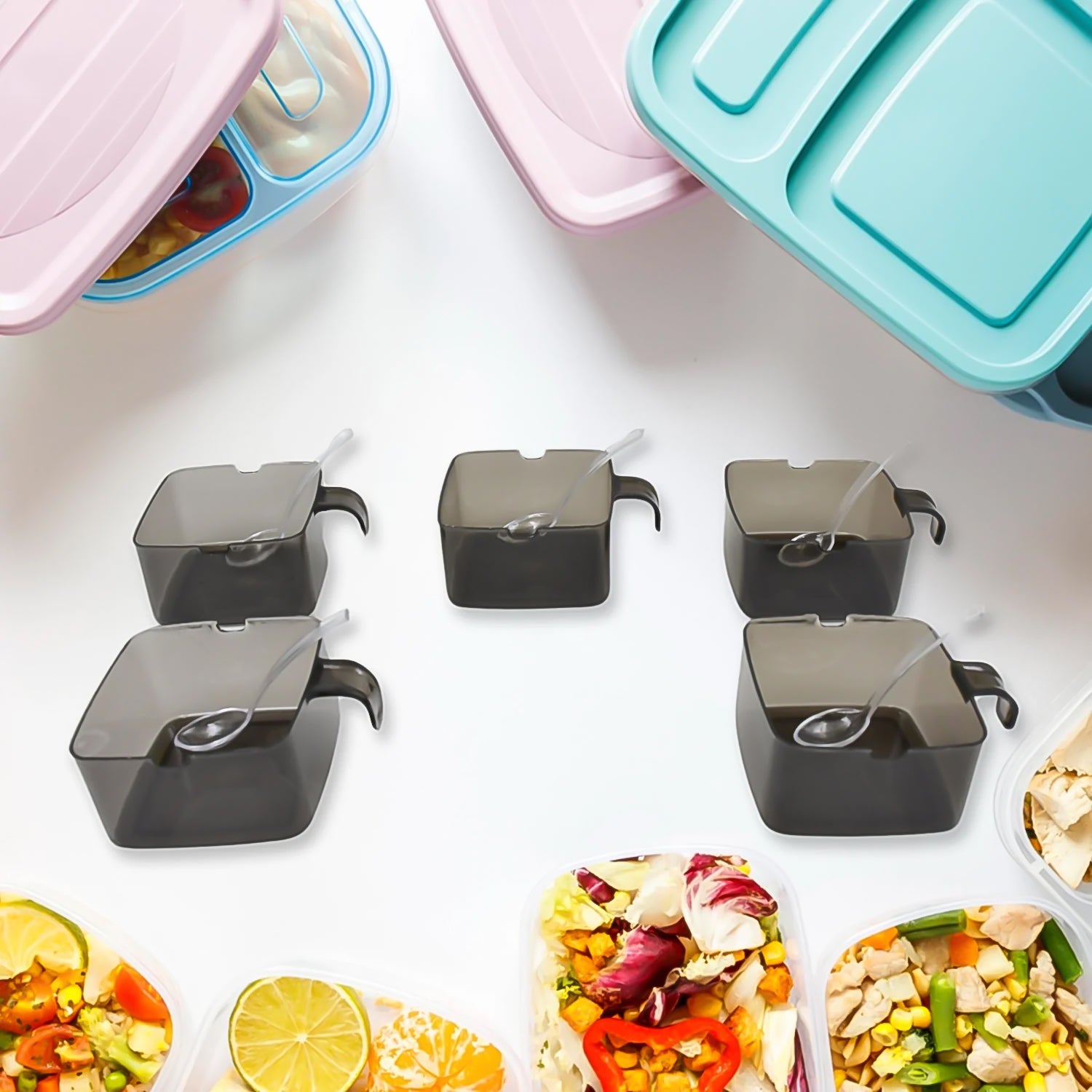 Rotating Spice Jars Vertical Rotatable Seasoning Box 5 Section  Tier With 5 Spoon (1 Set) - eazy cart store